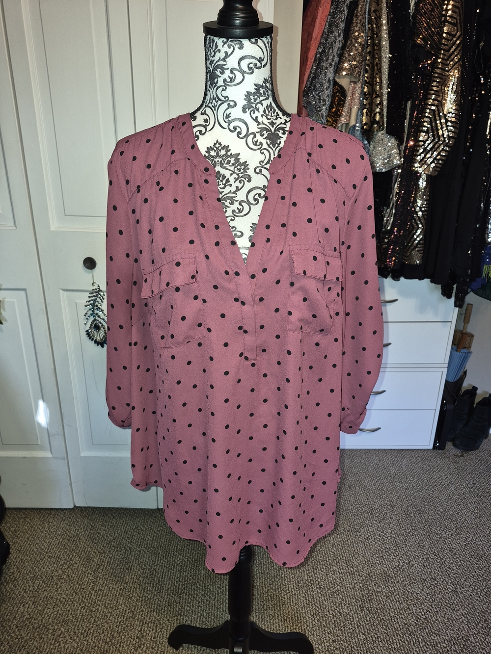 torrid Mauve Polka Dot V-Neck Tunic